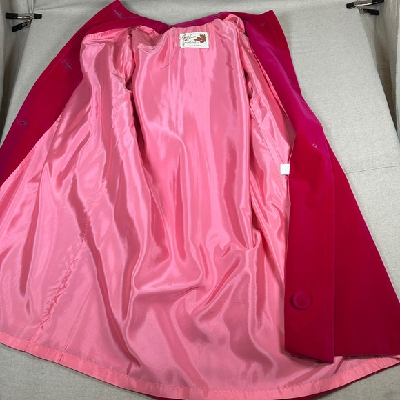 Vintage 60s retro Sport Ease Fashions Hot Pink Velvet Bow Neck swing coat 50s - Picture 6 of 13